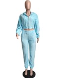 Blue Triangle Bra and Hoody Top and and Pants 3PCS Set