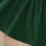 Kids Girl Dk-Green Long Sleeve Ruffle O-Neck Skater Dress