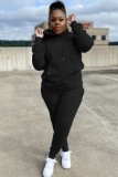 Black Hoody Long Sleeves Top and Pants with Pocket 2PCS Set
