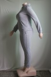 Grey Hoody Long Sleeves Top and Pants with Pocket 2PCS Set