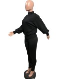 Black Kintted Long Sleeves Top and Sheath Legging 2PCS Set