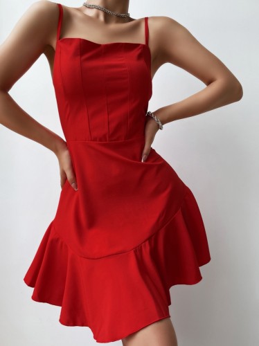 Elegant Red Cami Mini Mermaid Dress