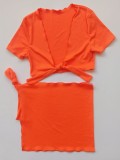 Orange Halter Bikini and Tie Crop Top with Mini Skirt 4PCS Set Swimwear