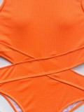 Orange One Piece Cut Out O-Neck High Cut Tank Swimwear