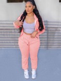 Pink Fleece Zipper Up Hoody Top and Drawstring Pants 2PCS Set
