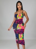 Multicolor Print Cami Elegant Midi Dress