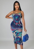 Blue Print Cami Elegant Midi Dress