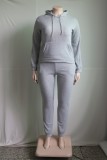 Grey Hoody Long Sleeves Top and Pants with Pocket 2PCS Set