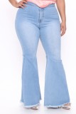 Plus Size Lt-Blue High Waist Tassel Flare Jeans