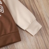 Kids Unisex Letter Print Brown and Beige Contrast Zip Jacket