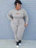 Plus Size Grey Cami Crop Top and Pants with Cape Top 3PCS Set