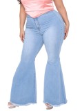 Plus Size Lt-Blue High Waist Tassel Flare Jeans