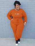 Plus Size Orange Cami Crop Top and Pants with Cape Top 3PCS Set