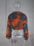 Tie Dye Print Fleece Zipper Up Short Jacket