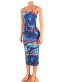Blue Print Cami Elegant Midi Dress