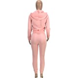 Pink Fleece Zipper Up Hoody Top and Drawstring Pants 2PCS Set