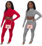 Red High Neck Crop Top and Stacked High Waist Legging 2PCS Set