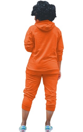 Christmas Elk Print Orange Hoody Top and Pants 2PCS Sweatsuit