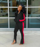 Contrast Hot Pink Side Striped Two Piece Fashion Zipped Tracksuit