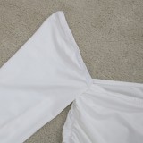 Plus Size White One Shoulder Long Sleeve Irregular Top and Pant 2PCS Set