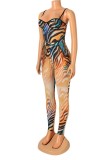 Tiger Stripes Sling Bodysuit and Skinny Pants 2PCS Set