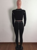 Black Irregular Collar Crop Top And High Waist Pant 2PCS Set