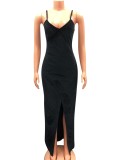 Black Velvet Cami Slit Maxi Evening Dress