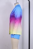 Rainbow Color Print Long Sleeve Office Blazer And Shorts 2PCS Set