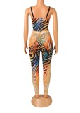 Tiger Stripes Sling Bodysuit and Skinny Pants 2PCS Set