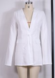 White Deep-V Long Sleeve Mini Office Blazer Dress