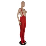 Red Zipper Bodycon Suspender Jumpsuit