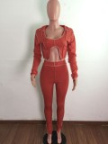 Orange Irregular Collar Crop Top And High Waist Pant 2PCS Set