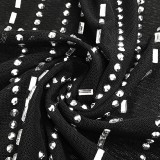 Black Rhinestone Turtleneck Long Sleeve Crop Top And Maxi Dress 2PCS Set