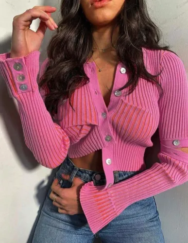 Rose Kintted Button Up Crop Top