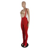 Red Zipper Bodycon Suspender Jumpsuit