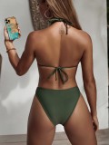 Green Ruffles Halter One Piece Bikini