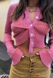 Rose Kintted Button Up Crop Top