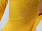 Yellow Deep-V Long Sleeve Ruffles Long Shirt And Pant 2PCS Set