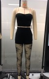 Black Chains Cami Bustier Crop Top And Lace Shorts 2PCS Set