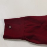 Wine Button Turndown Collar Long Blouse Dress With Belt