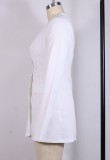 White Deep-V Long Sleeve Mini Office Blazer Dress