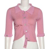 Rose Kintted Button Up Crop Top