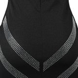 Black Rhinestone Keyhole Long Sleeve Sheath Mini Cocktail Dress