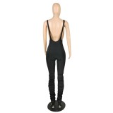 Black Zipper Bodycon Suspender Jumpsuit