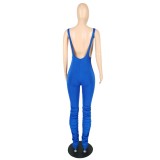 Blue Zipper Bodycon Suspender Jumpsuit