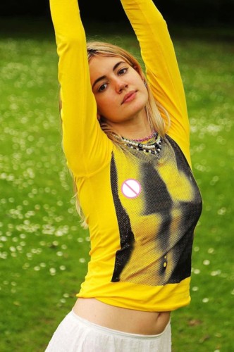 Yellow Printed Long Sleeve O-Neck Shirt