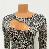 Leopard Print Keyhole High Slit Midi Dress