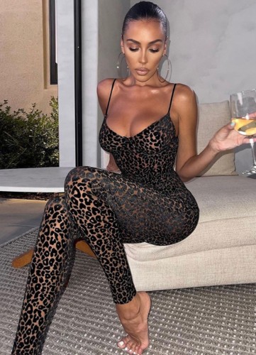Leopard Printed Cami Slim Fit Jumpsuit