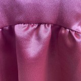 Plus Size Purple Silk V-Neck Puff Sleeve Flounce Midi Dress