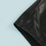 Black PU Leather High Waist Shorts with Pocket